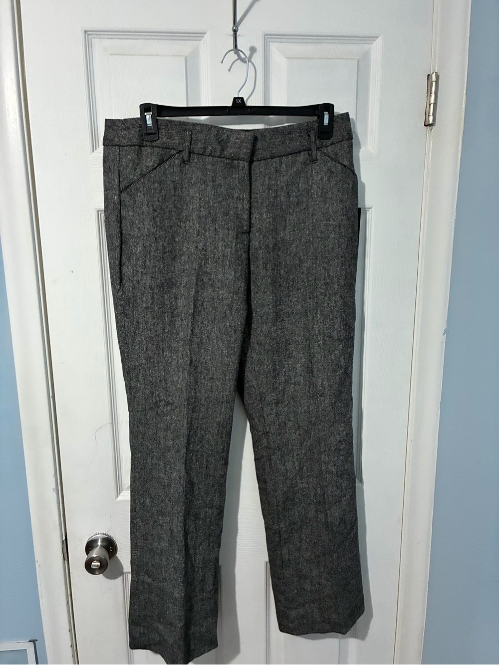 Dalia Gray Wool Blend Herringbone Tailored Trousers